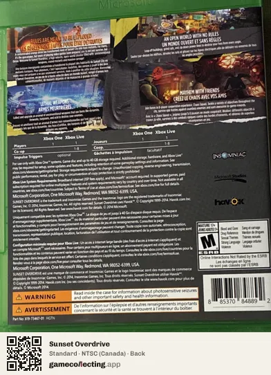 Sunset Overdrive Xbox One, Canada box back