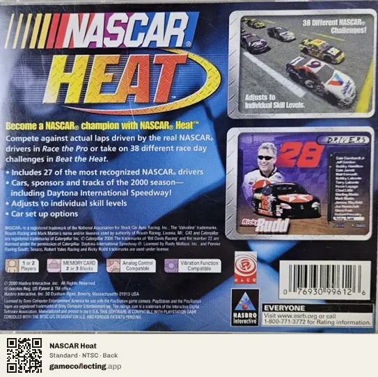NASCAR Heat PlayStation, NTSC box back