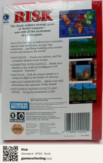 Risk Sega Mega Drive / Genesis, NTSC box back