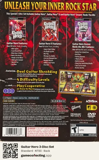 Guitar Hero 3-Disc Set PlayStation 2, NTSC box back
