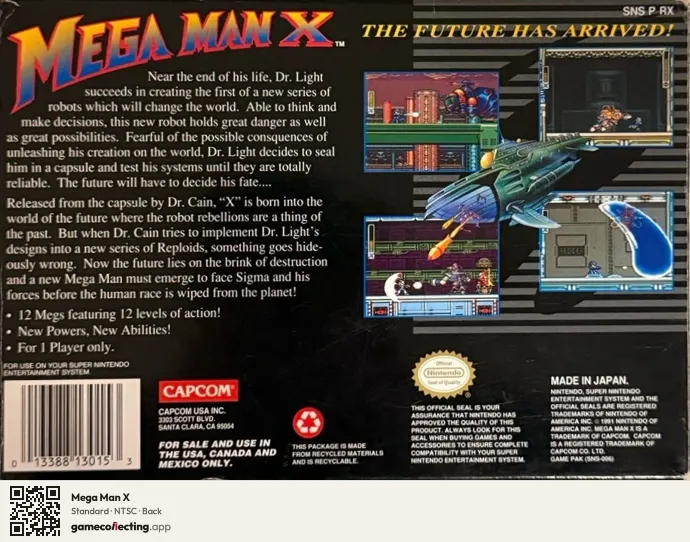 Mega Man X Super Nintendo Entertainment System, NTSC box back