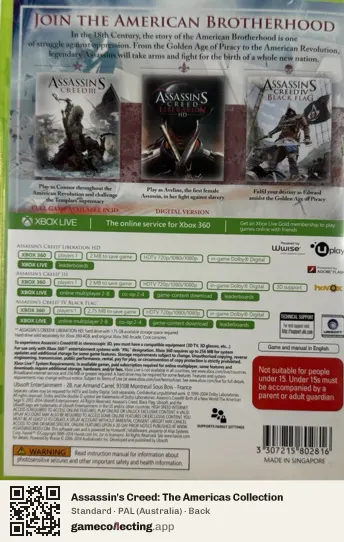 Assassin's Creed: The Americas Collection Xbox 360, Australia box back
