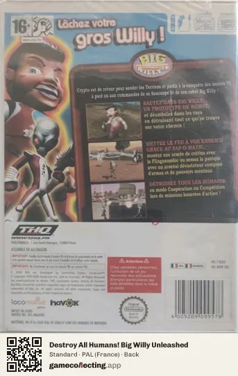 Destroy All Humans! Big Willy Unleashed Nintendo Wii, France box back