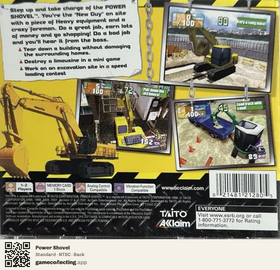 Power Shovel PlayStation, NTSC box back