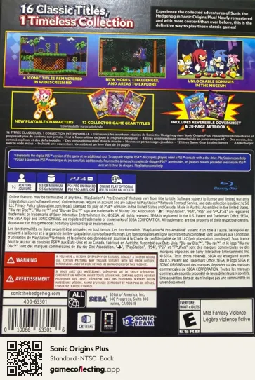 Sonic Origins Plus PlayStation 4, NTSC box back