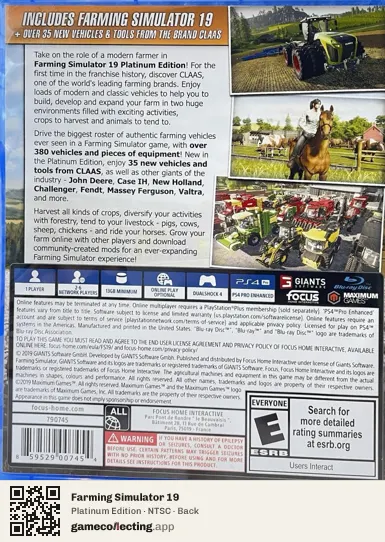Farming Simulator 19 PlayStation 4, NTSC box back