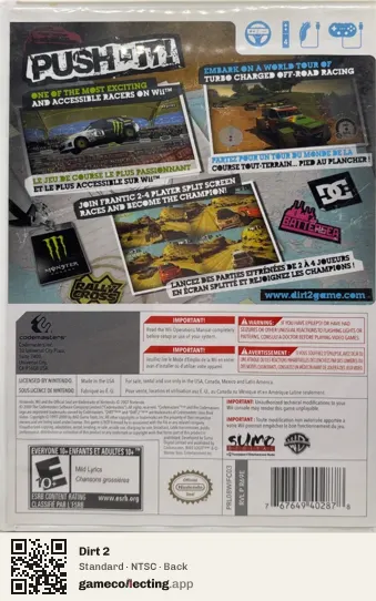 Dirt 2 Nintendo Wii, NTSC box back