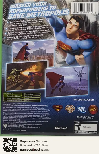 Superman Returns Xbox, NTSC box back