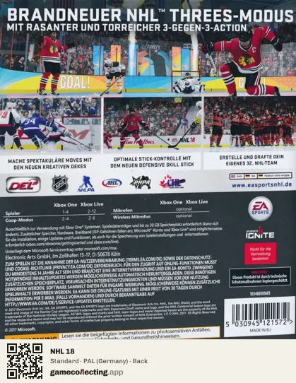 NHL 18 Xbox One, Germany box back