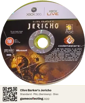 Clive Barker's Jericho Xbox 360, PAL disc