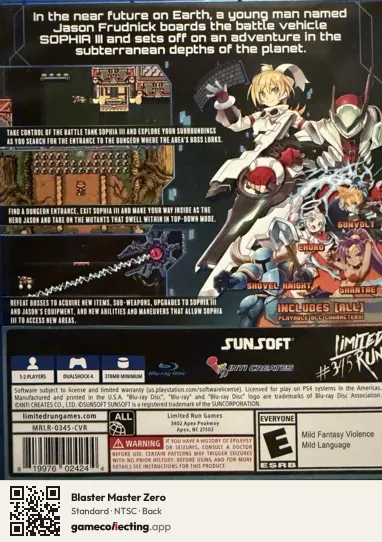 Blaster Master Zero PlayStation 4, NTSC box back