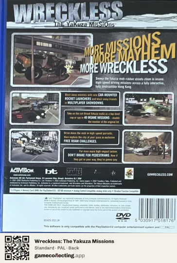 Wreckless: The Yakuza Missions PlayStation 2, PAL box back