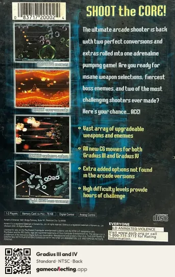 Gradius III and IV PlayStation 2, NTSC box back
