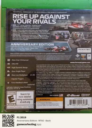 F1 2019 Xbox One, NTSC box back
