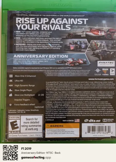 F1 2019 Xbox One, NTSC box back