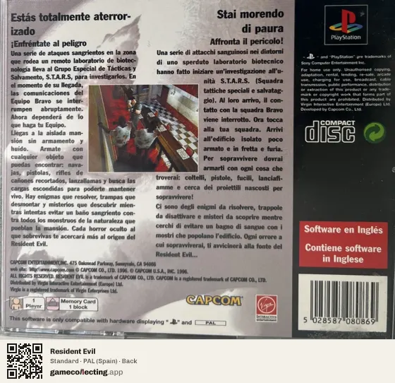 Resident Evil PlayStation, Spain box back