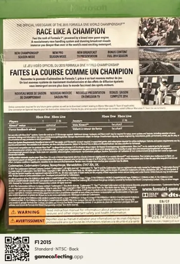 F1 2015 Xbox One, NTSC box back