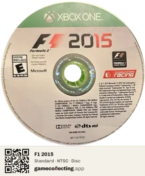 F1 2015 Xbox One, NTSC disc