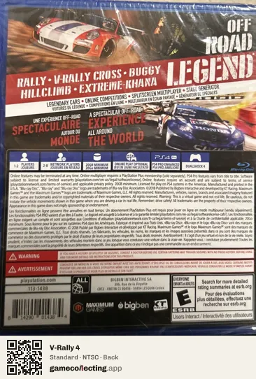 V-Rally 4 PlayStation 4, NTSC box back