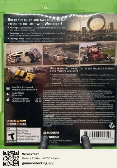 Wreckfest Xbox One, NTSC box back