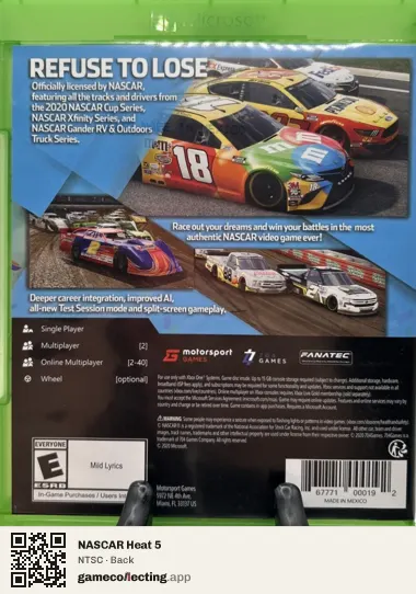 NASCAR Heat 5 Xbox One, NTSC box back