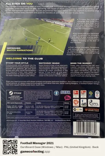 Football Manager 2021 Computer, United Kingdom box back