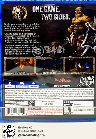 Enclave HD PlayStation 4, NTSC box back