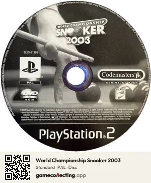 World Championship Snooker 2003 PlayStation 2, PAL disc