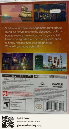 Spiritfarer Nintendo Switch, NTSC box back