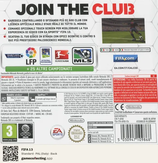 FIFA 13 Nintendo 3DS, Italy box back