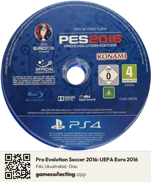 Pro Evolution Soccer 2016: UEFA Euro 2016 PlayStation 4, PAL disc