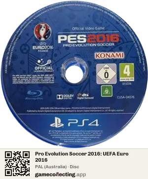 Pro Evolution Soccer 2016: UEFA Euro 2016 PlayStation 4, PAL disc