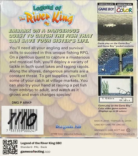 Legend of the River King GBC Game Boy Color, PAL box back
