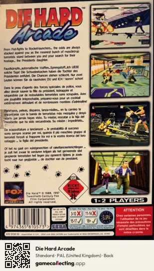 Die Hard Arcade Sega Saturn, United Kingdom box back