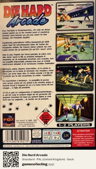 Die Hard Arcade Sega Saturn, United Kingdom box back