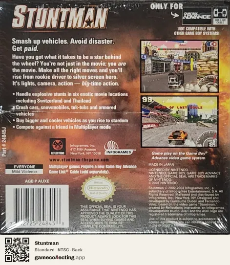 Stuntman Game Boy Advance, NTSC box back