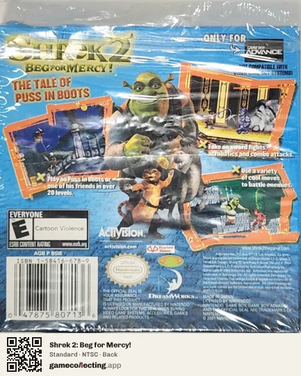 Shrek 2: Beg for Mercy! Game Boy Advance, NTSC box back