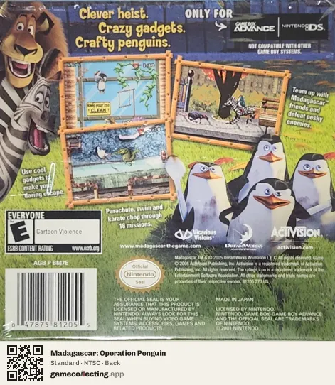 Madagascar: Operation Penguin Game Boy Advance, NTSC box back