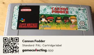 Cannon Fodder Super Nintendo Entertainment System, PAL cartridge label
