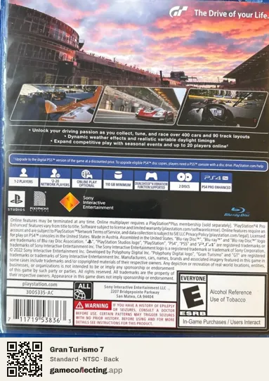 Gran Turismo 7 PlayStation 4, NTSC box back
