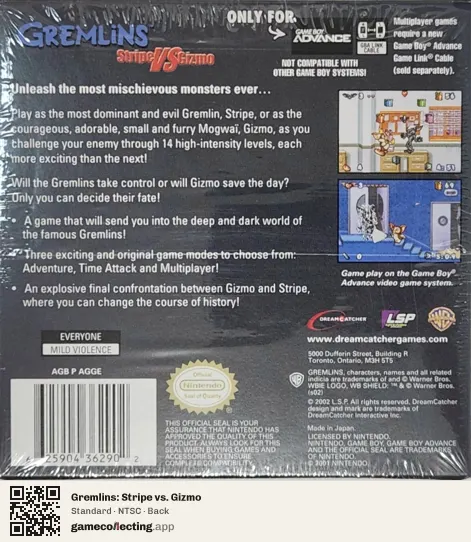 Gremlins: Stripe vs. Gizmo Game Boy Advance, NTSC box back