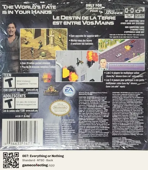 007: Everything or Nothing Game Boy Advance, NTSC box back