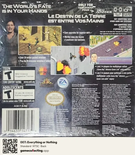 007: Everything or Nothing Game Boy Advance, NTSC box back