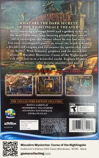 Macabre Mysteries: Curse of the Nightingale Computer, NTSC box back