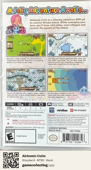 Alchemic Cutie Nintendo Switch, NTSC box back