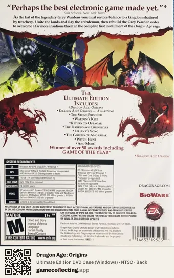 Dragon Age: Origins Computer, NTSC box back