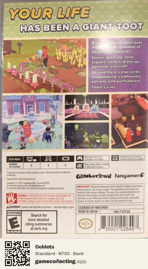 Ooblets Nintendo Switch, NTSC box back