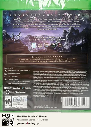 The Elder Scrolls V: Skyrim Xbox One, NTSC box back