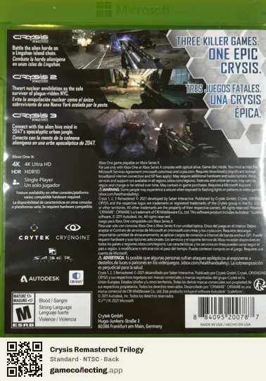 Crysis Remastered Trilogy Xbox One, NTSC box back