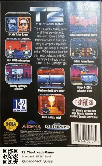 T2: The Arcade Game Sega Mega Drive / Genesis, NTSC box back